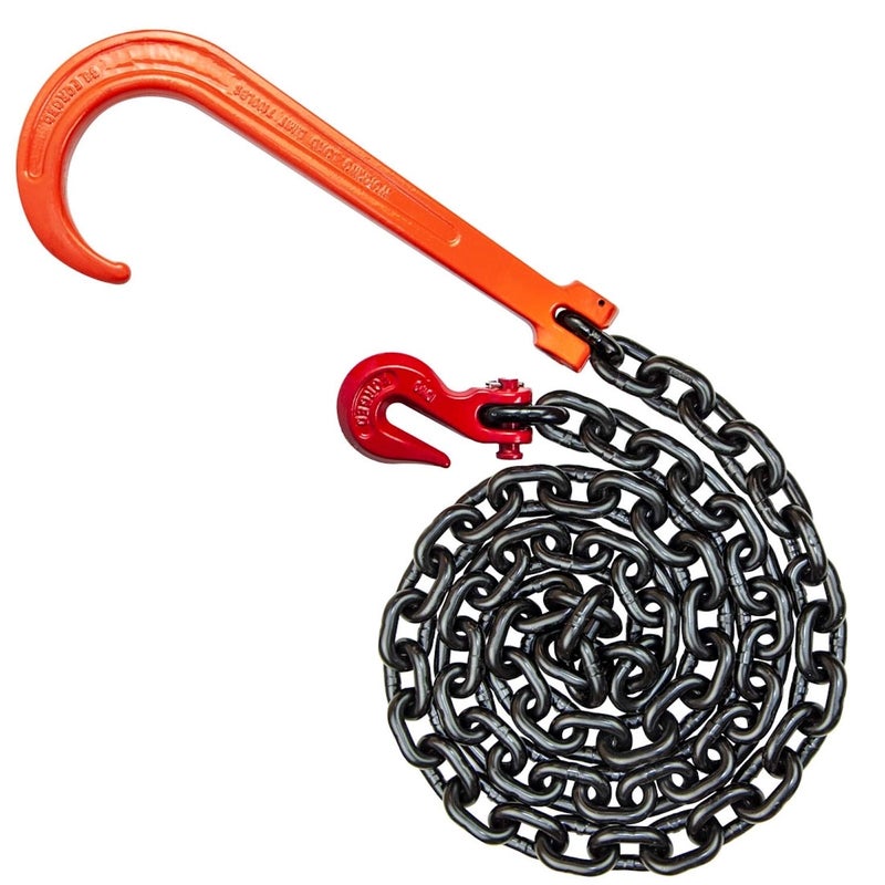 VULCAN Alloy Tow Chain with Forged Long J Hook - 3/8 Inch x 8 Foot - Grade 80 - PROSeries - 7,100 Pound Safe Working Load - Image 1